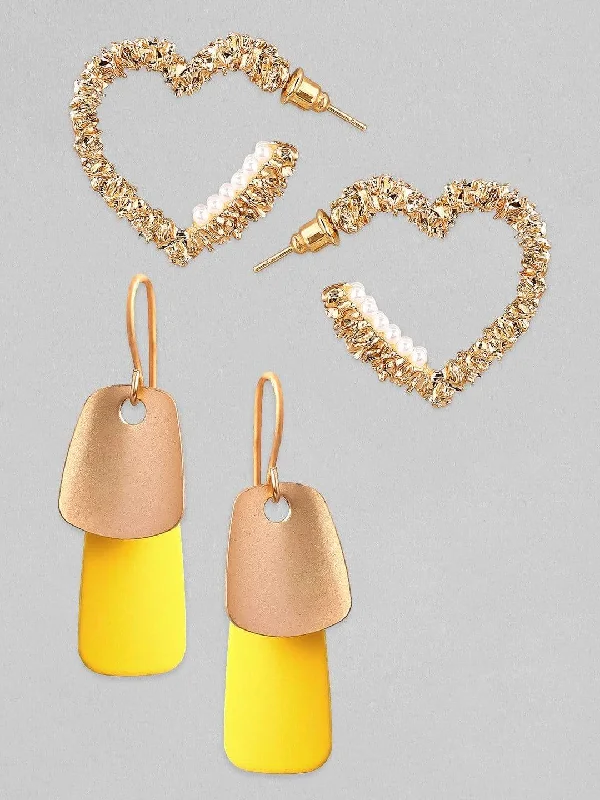 Tokyo Talkies X rubans Set of 2 Gold Plated Heart Shaped & Drop Earrings.