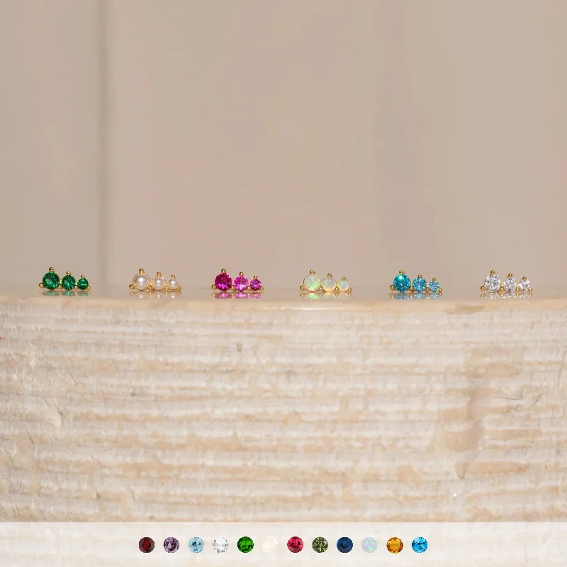 Triple Birthstone Studs