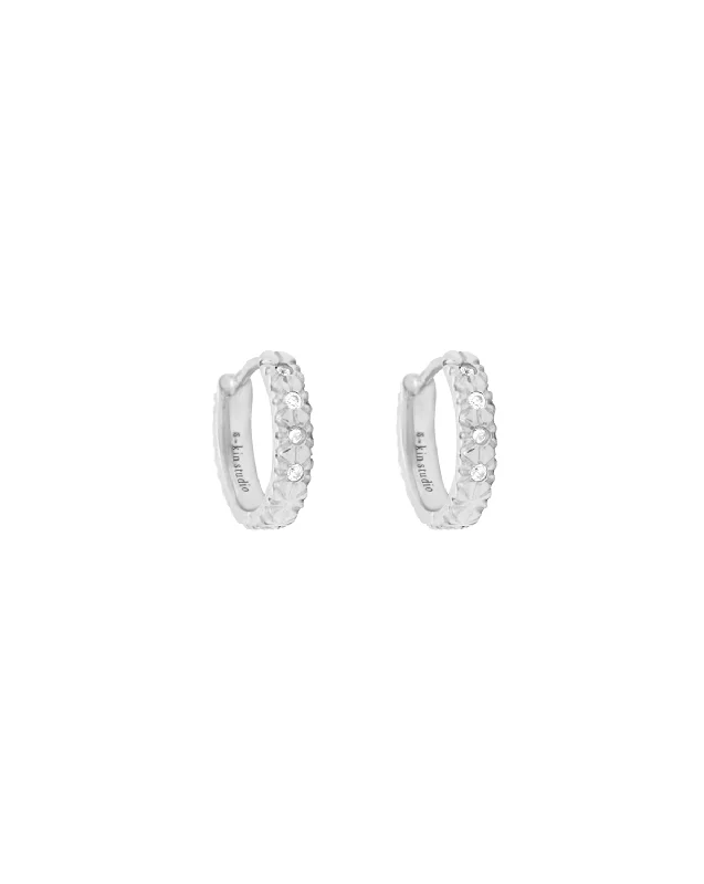 Viola Solid Gold Huggie Hoops - White Gold