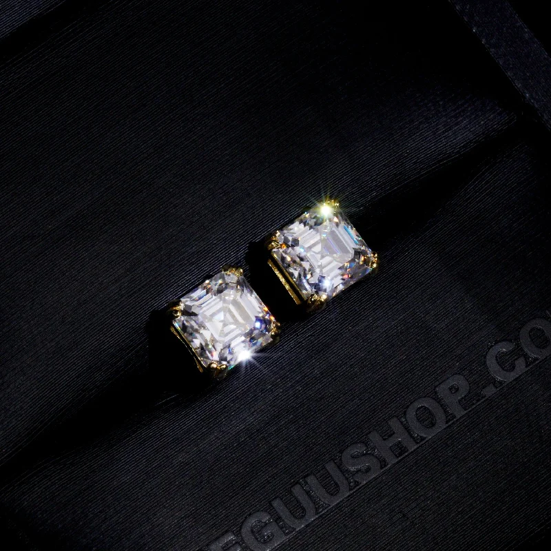 VVS Moissanite Asscher Cut Stud Earrings In 18K Gold