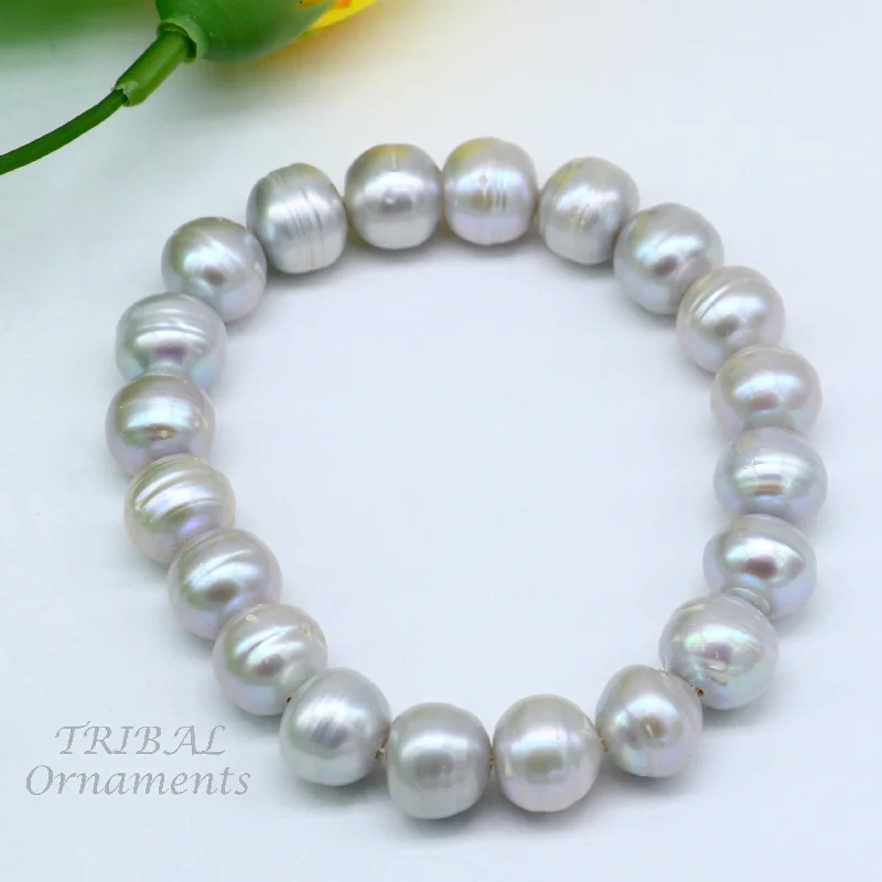 158carat 10mm fresh water pearl adjustable bracelet for both men's and women's, Amazing natural real gray color pearl or moti bracelet pbr01