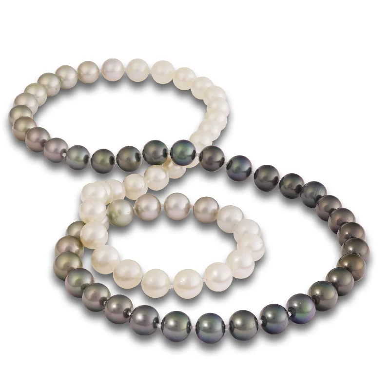 33" South Sea White Pearl and Tahitian Black Pearl Strand - 9-11mm