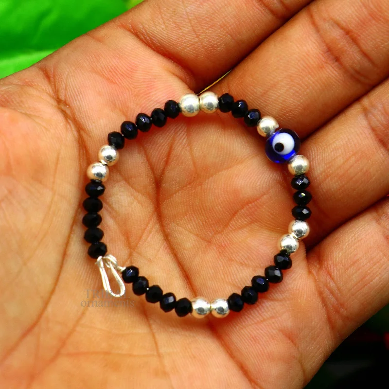 5" 925 sterling silver handmade beaded evil eye bracelet, amazing stylish unisex kids bracelet  jewelry bbr27