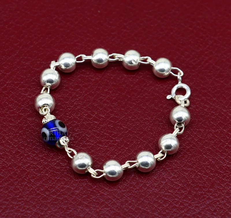 5" 925 sterling silver handmade beaded evil eye bracelet, amazing stylish unisex kids bracelet  jewelry nsbr474