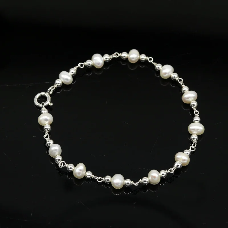 7.5" inches 925 sterling silver handmade customized beaded bracelet, awesome natural pearl unisex bracelet gifting jewelry for girls nsbr189