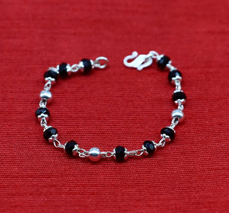 925 sterling silver customized black beads Nazariya bracelet, protect from evil eyes, new born baby bracelet stylish jewelry from india bbr9