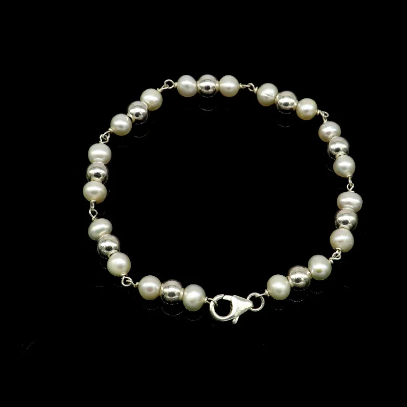 925 sterling silver handmade 5.5 mm round beads balls pearl bracelet, fabulous customized 7.5"long beaded bracelet stylish gift sbr212