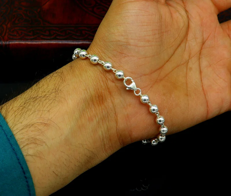 925 sterling silver handmade 5.5 mm round beads balls unisex bracelet, fabulous customized 8 inches long beaded bracelet stylish gift sbr211