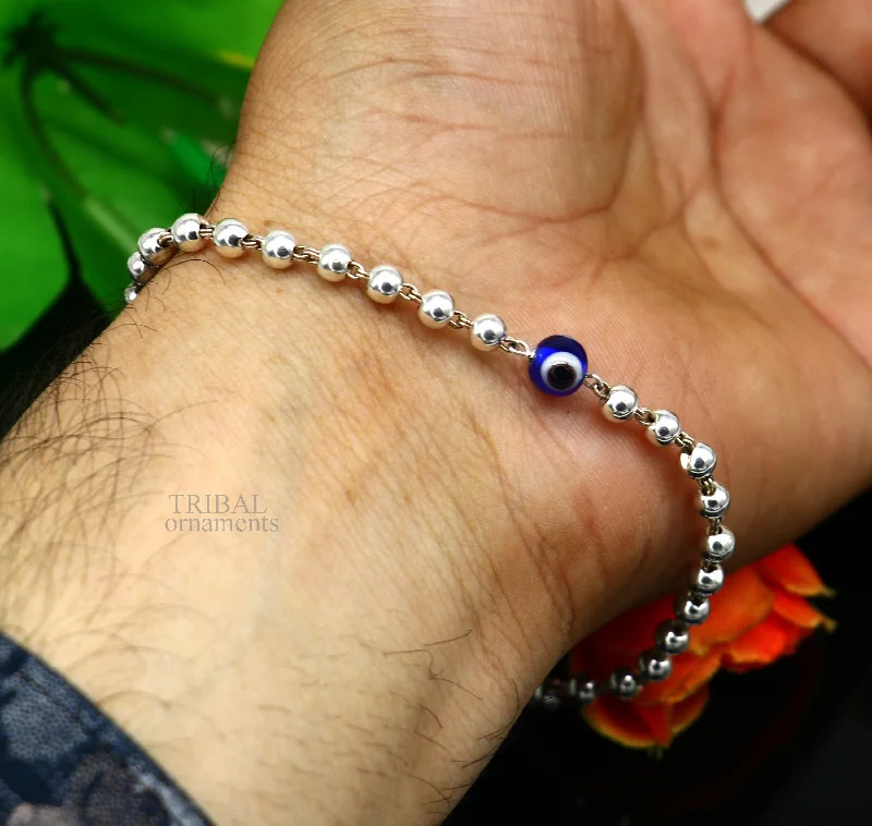 925 sterling silver handmade beaded evil eye bracelet, amazing stylish unisex bracelet 9 inches long jewelry nsbr475