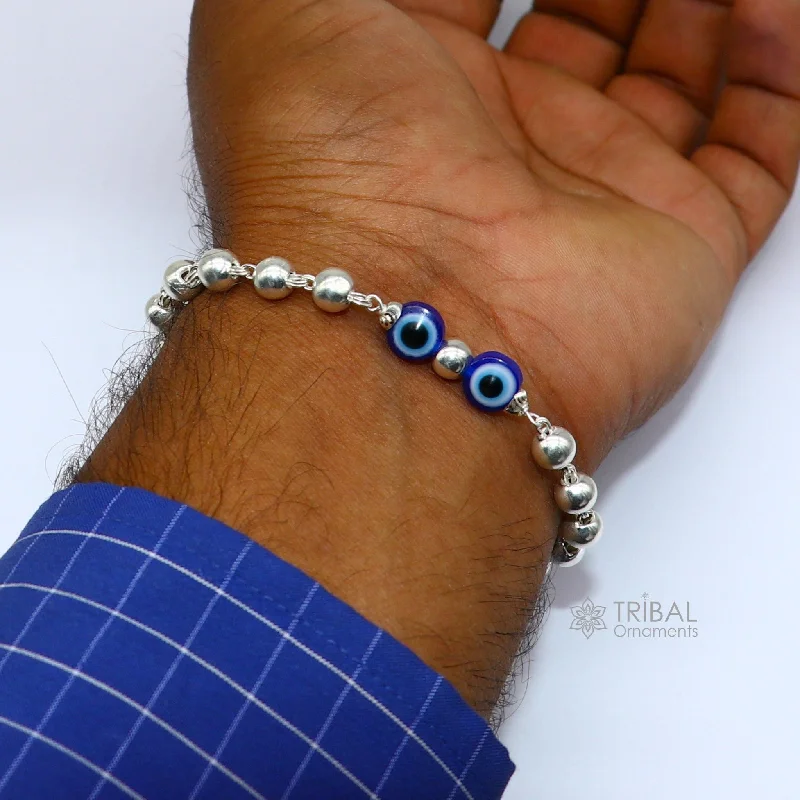 925 sterling silver handmade silver beaded evil eye bracelet, amazing stylish unisex cultural trendy bracelet all sizes jewelry sbr465