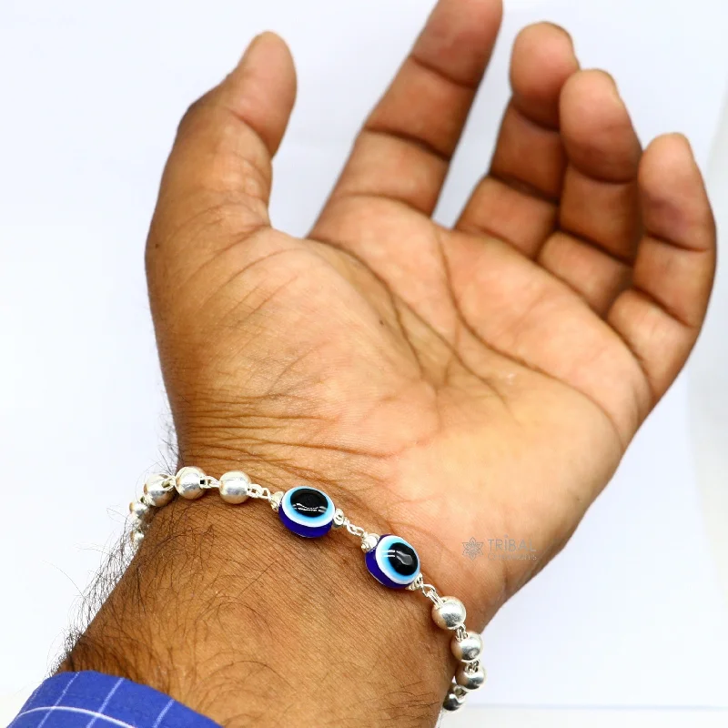 925 sterling silver handmade silver beaded evil eye bracelet, amazing stylish unisex cultural trendy bracelet all sizes jewelry sbr464