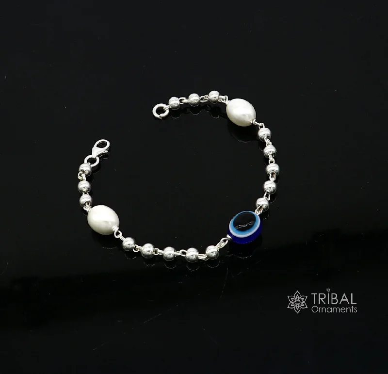 925 sterling silver handmade silver beaded evil eye bracelet, stylish unisex cultural trendy bracelet all sizes jewelry sbr471