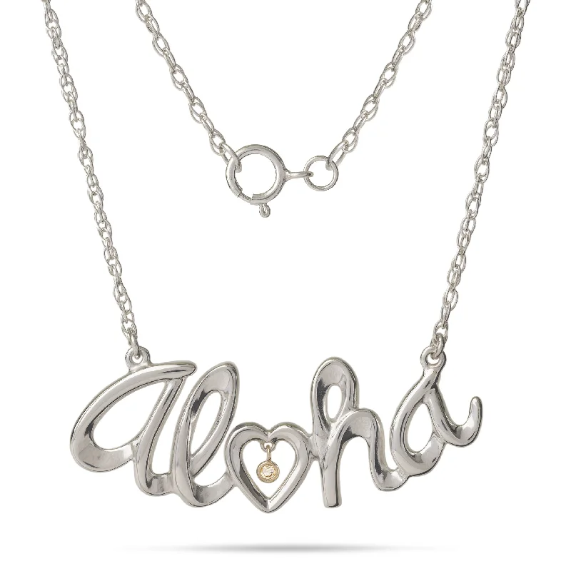 18" Aloha Necklace in Sterling Silver with Diamond