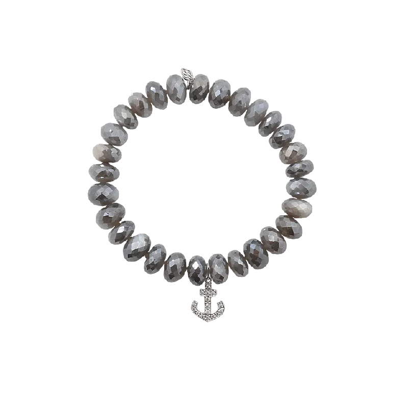 Anchor Grey Moonstone Beaded Bracelet