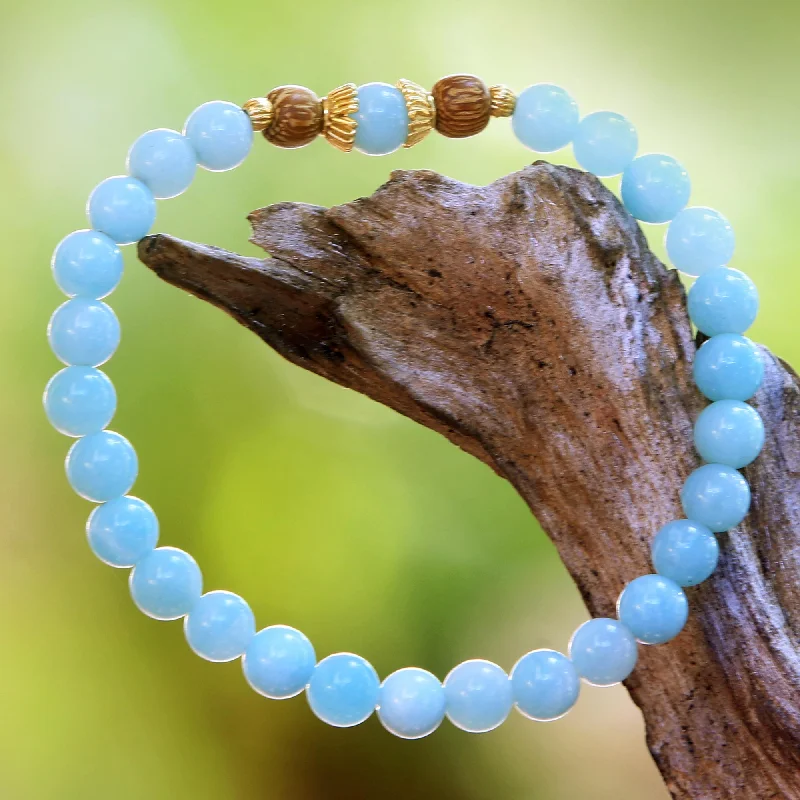 Batuan Tune Gold Accented Amazonite Beaded Stretch Bracelet from Bali