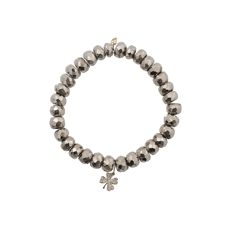 Clover Pyrite Silver Beaded Bracelet