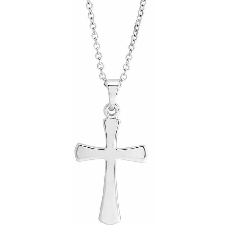 Platinum 16.1x8 mm Cross 18" Necklace