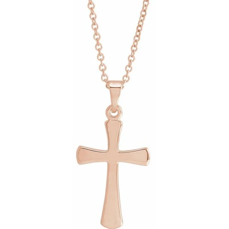 14K Rose 19.3x11.4 mm Cross 18" Necklace