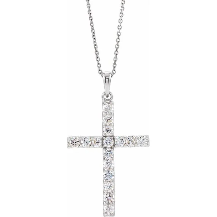 14K White 3/4 CTW Natural Diamond Cross 18" Necklace