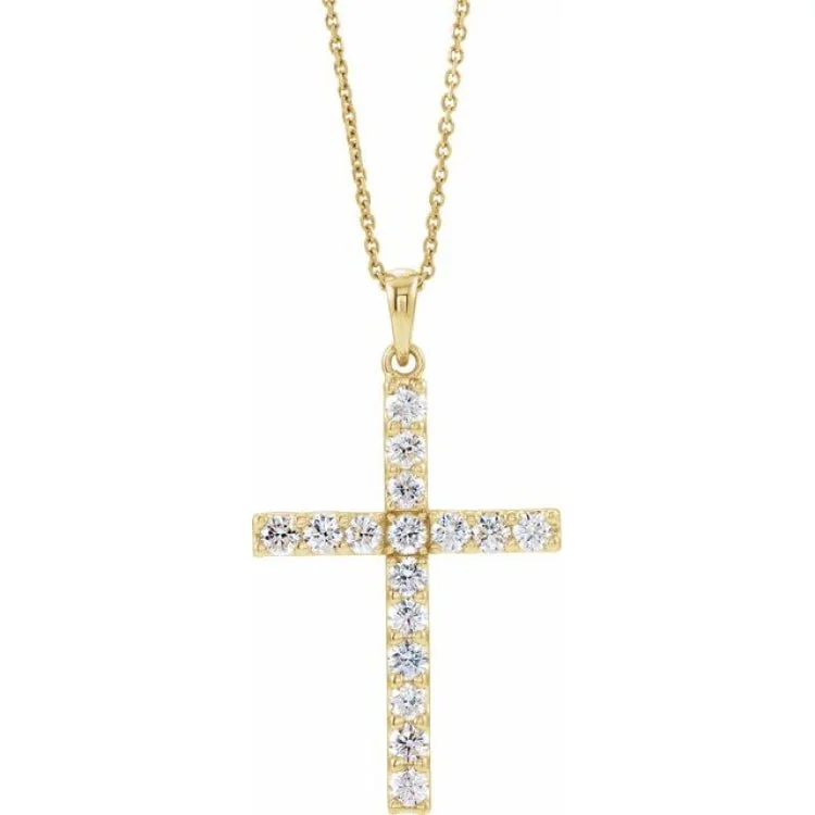 14K Yellow 1/4 CTW Natural Diamond Cross 18" Necklace