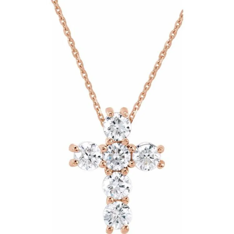 14K Rose 1/3 CTW Natural Diamond Cross 18" Necklace