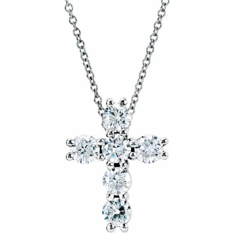 14K White 9/10 CTW Natural Diamond Cross 18" Necklace