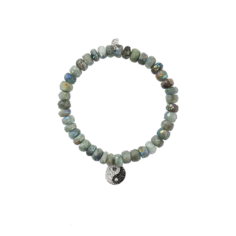 Diamond Yin Yang Aquamarine Beaded Bracelet