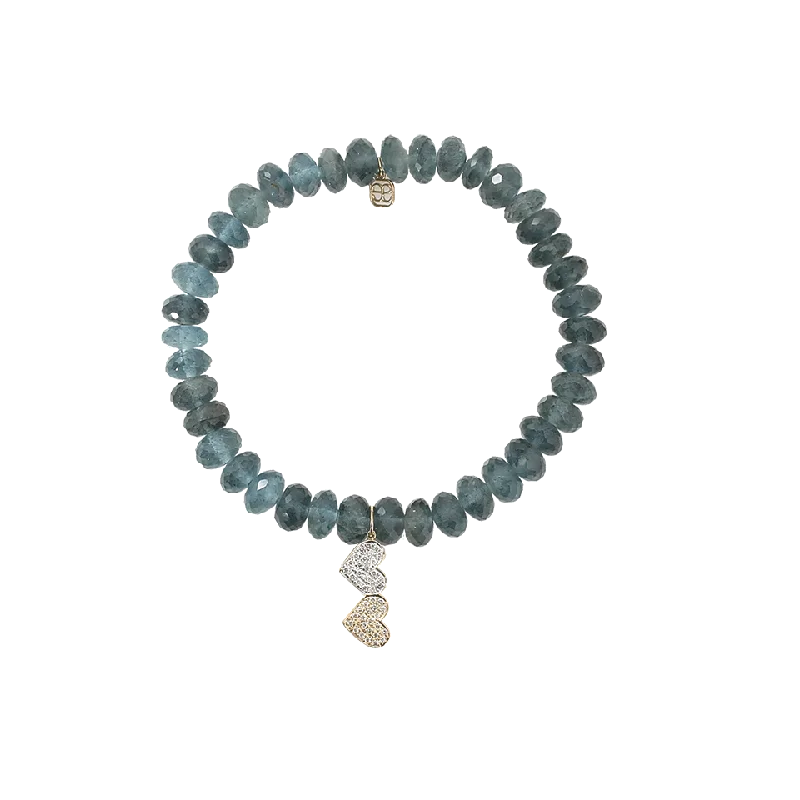 Double Heart Dark Aquamarine Beaded Bracelet