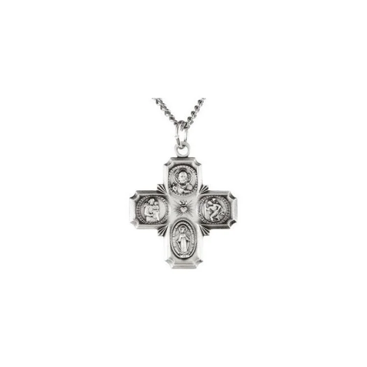 Sterling Silver 25x24 mm Four-Way Cross Medal 24" Necklace