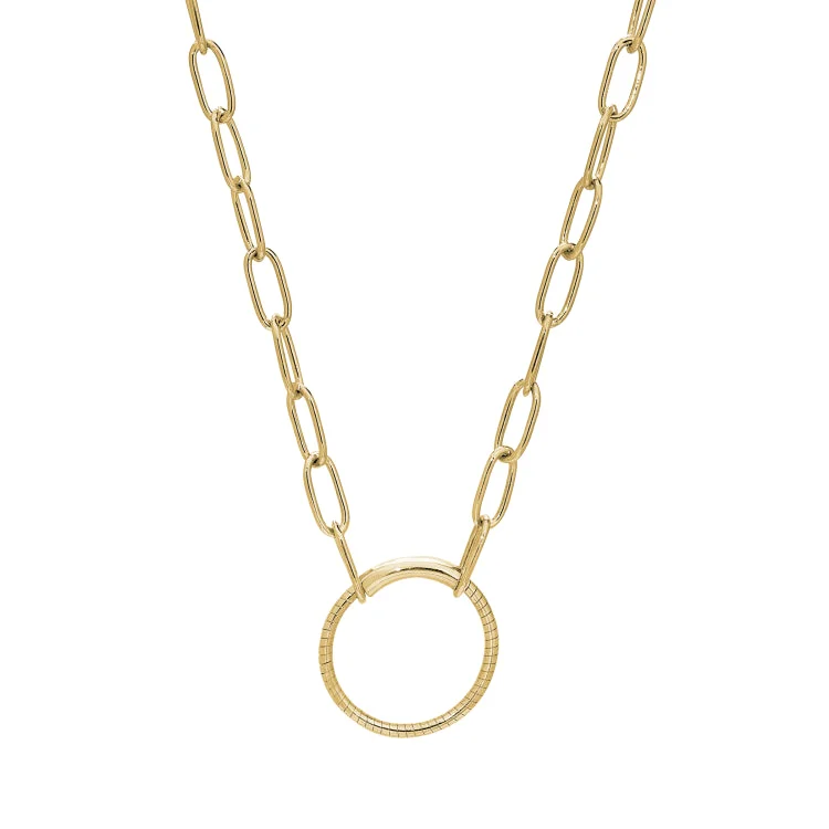 Gold Finish Sterling Silver 18" Paper Clip Necklace with Center Circle Station