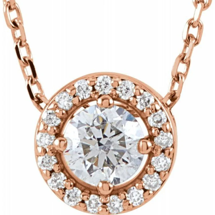 14K Rose 1/5 CTW Natural Diamond Halo-Style 16" Necklace