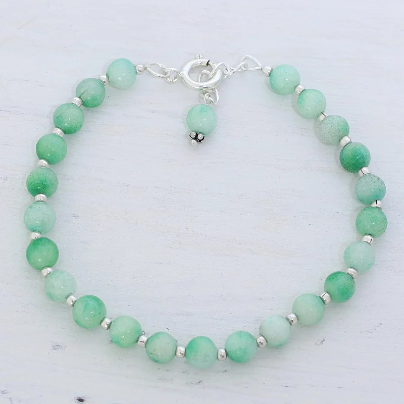 Happy Delight in Light Green Quartz and Silver Beaded Bracelet in Light Green from India