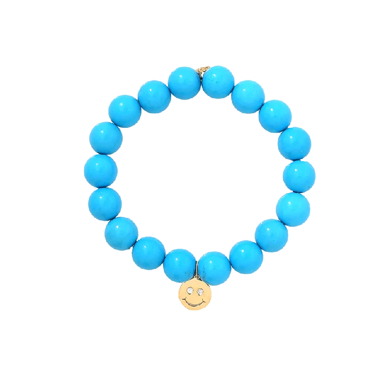 Happy Face Turquoise Beaded Bracelet