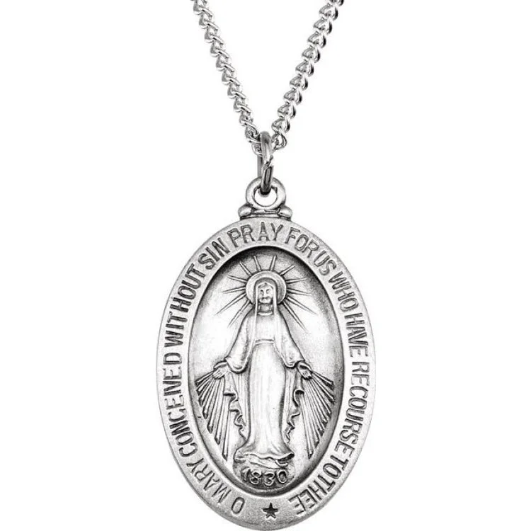 Sterling Silver 23x16 mm Oval Miraculous Medal 18" Necklace