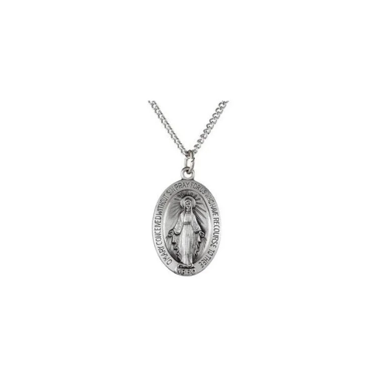 Sterling Silver 19x13.5 mm Oval Miraculous Medal 18" Necklace