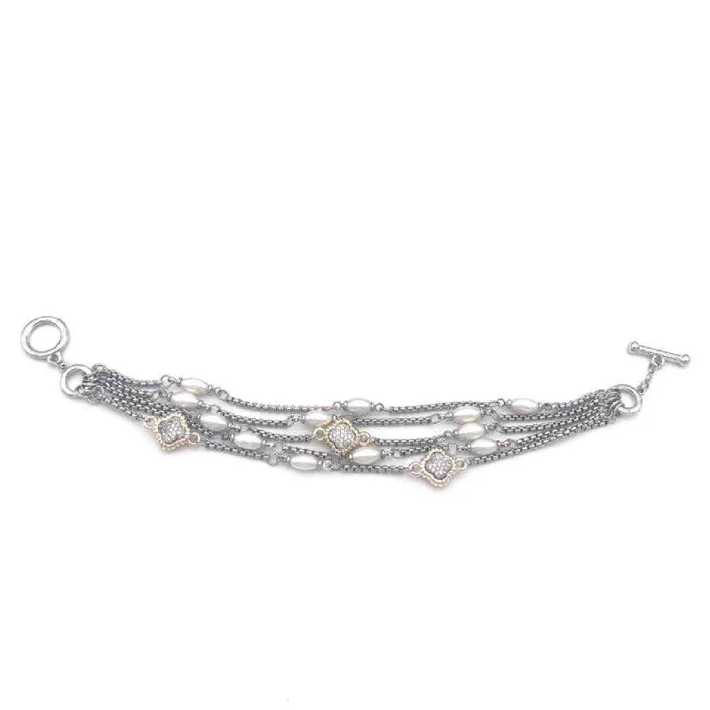 Multi-Strand Pearl and CZ Clover Bracelet