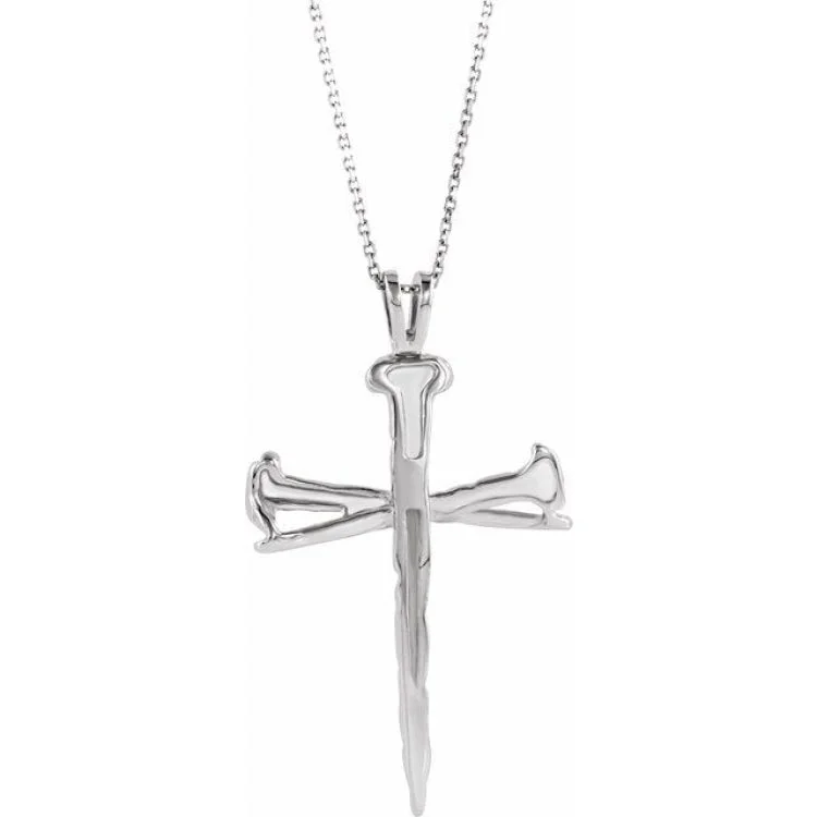 Sterling Silver 18x26 mm Nail Design Cross 18" Necklace