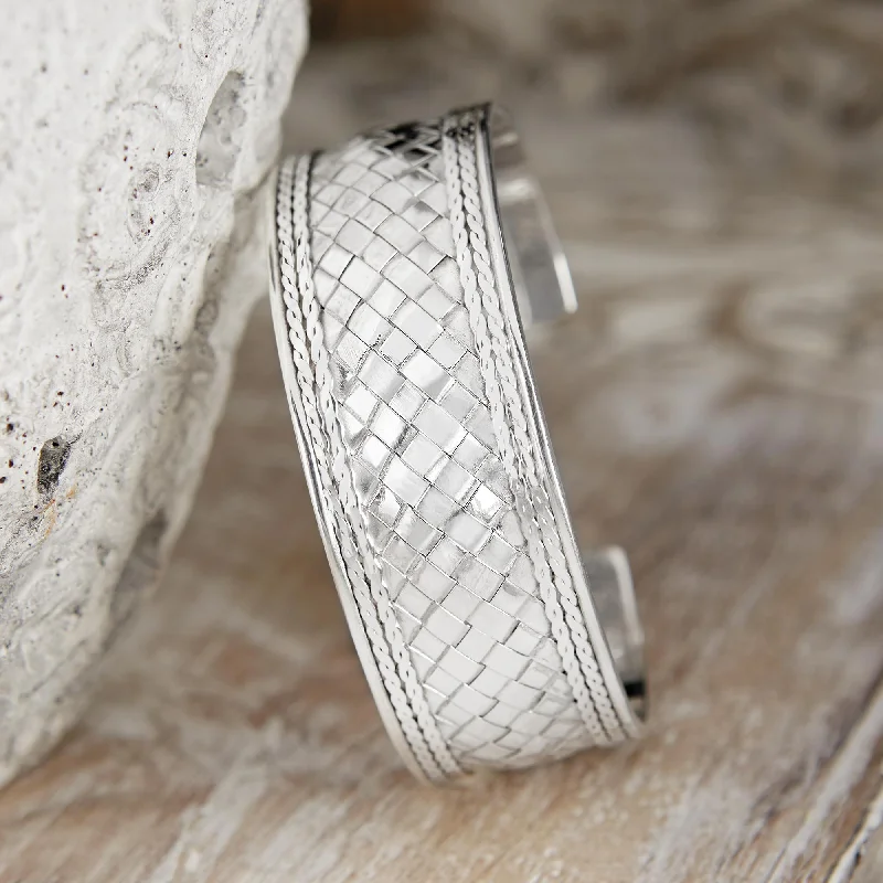 Pandan Weaving Hand Woven Sterling Silver Cuff Bracelet