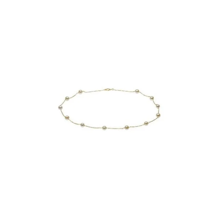 14K Yellow Cultured White Freshwater Pearl 14-Station 18" Necklace