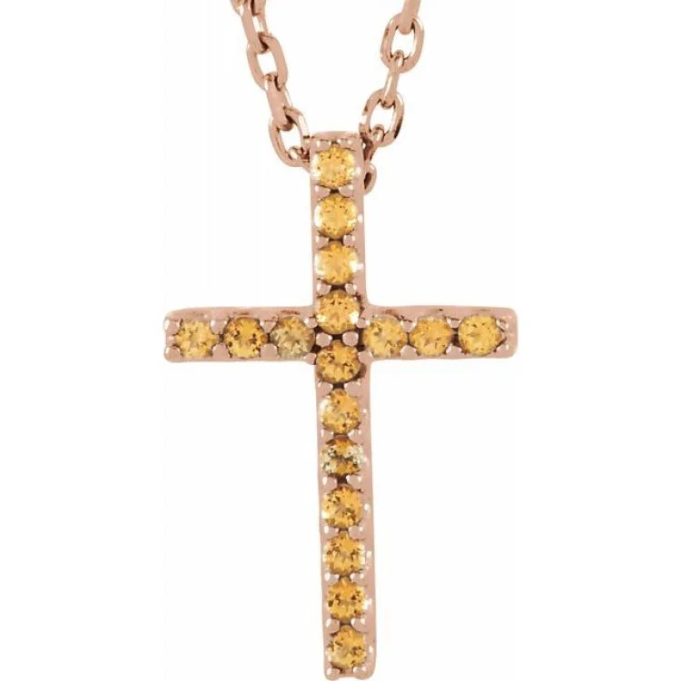 14K Rose Natural Yellow Sapphire Petite Cross 16" Necklace