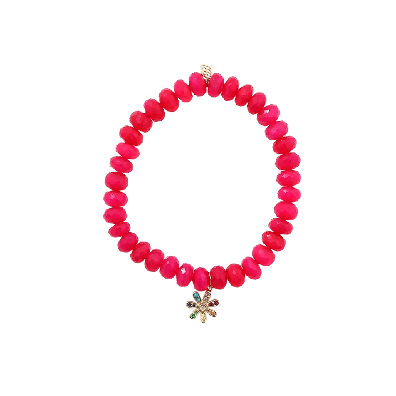 Rainbow Daisy Pink Chalcedony Beaded Bracelet