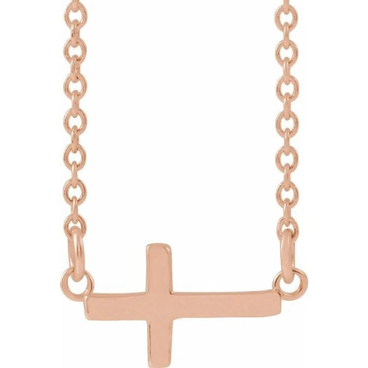 14K Rose 12x5.9 mm Sideways Cross 16-18" Necklace