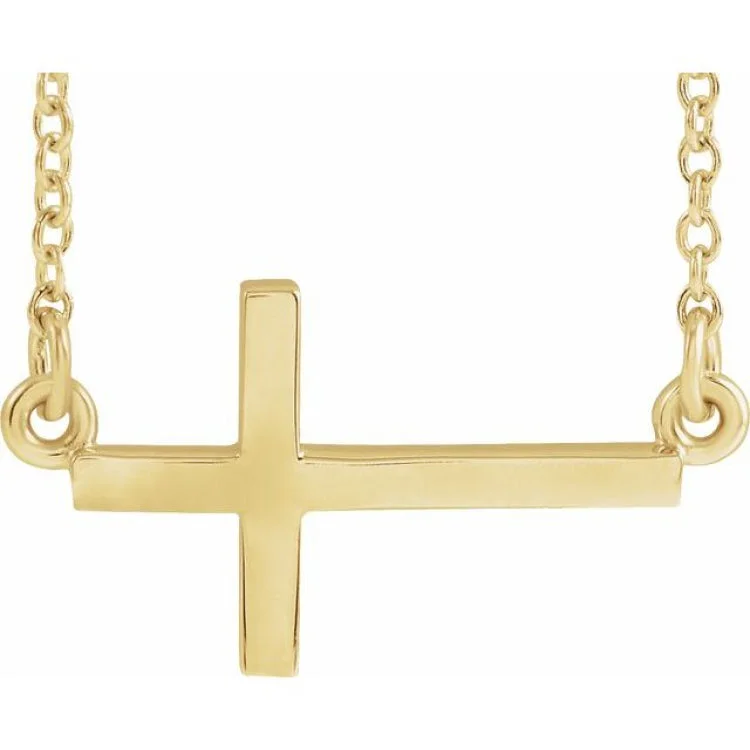 14K Yellow 17x9 mm Sideways Cross 16-18" Necklace