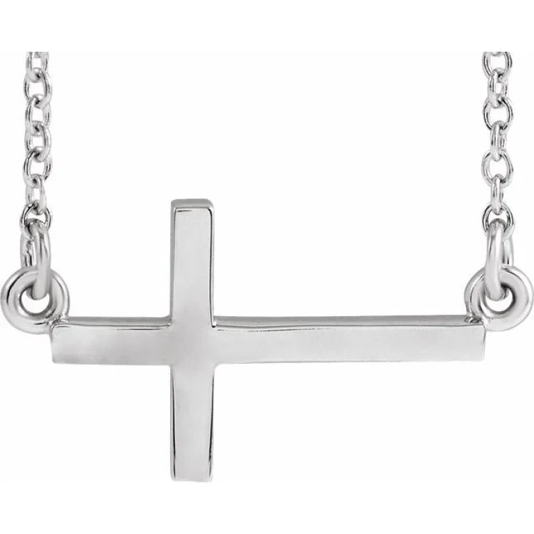 Sterling Silver 17x9 mm Sideways Cross 16-18" Necklace