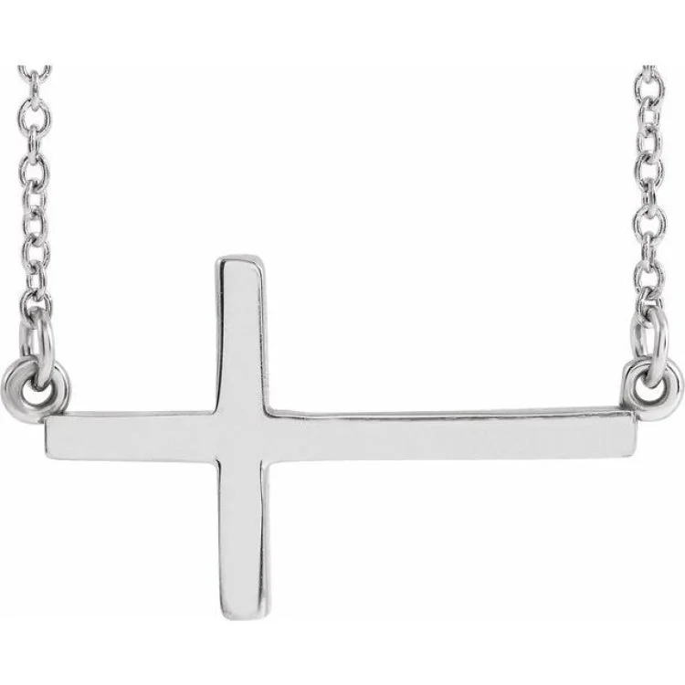 14K White 22x11.5 mm Sideways Cross 16-18" Necklace