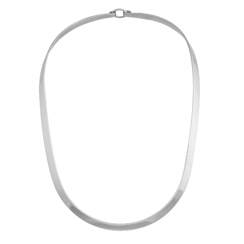 Silver Plated Thick Oval Neckwire with Clasp