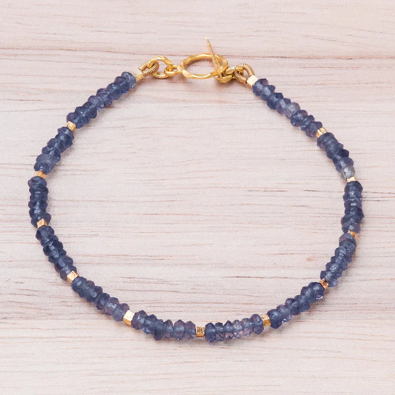 Simply Enchanted 24k Gold Accented Iolite Beaded Bracelet from Thailand