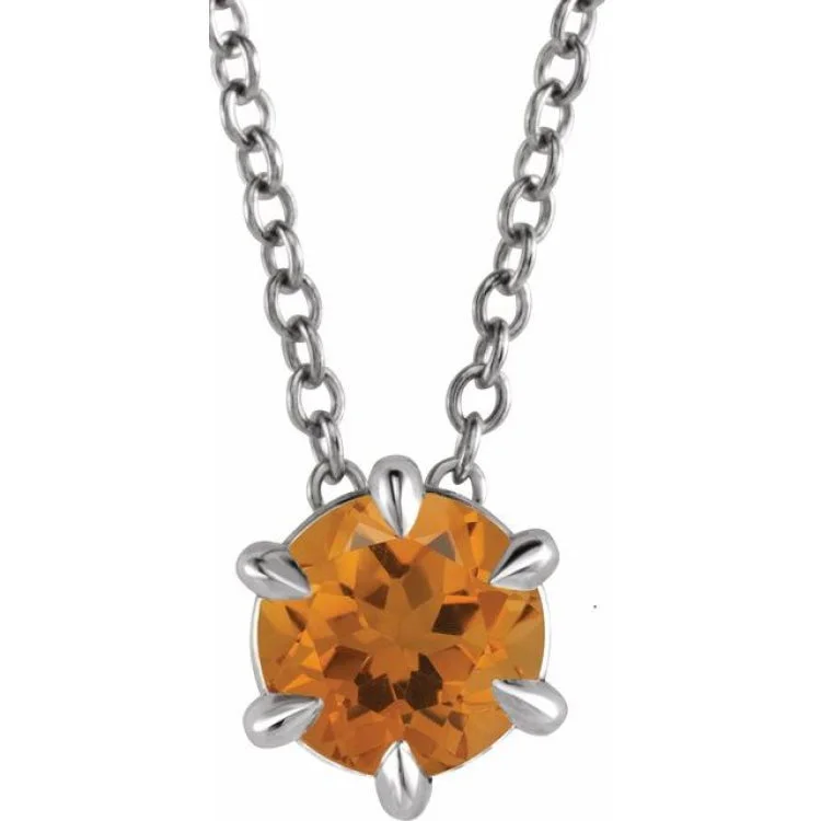 Platinum 4 mm Natural Citrine Solitaire 16-18" Necklace