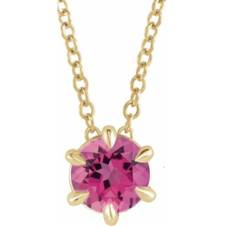 14K Yellow 5 mm Natural Pink Tourmaline Solitaire 16-18" Necklace