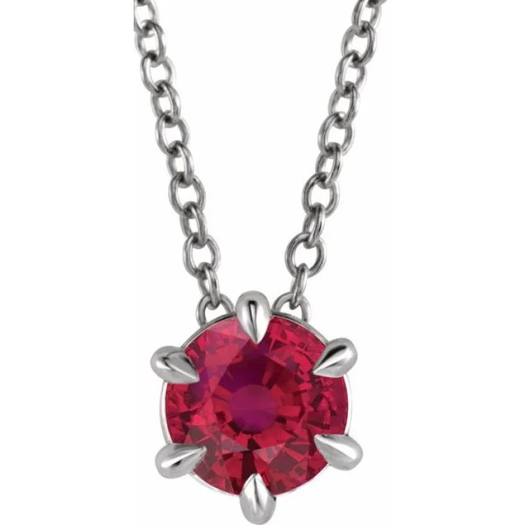 Platinum 5 mm Lab-Grown Ruby Solitaire 16-18" Necklace